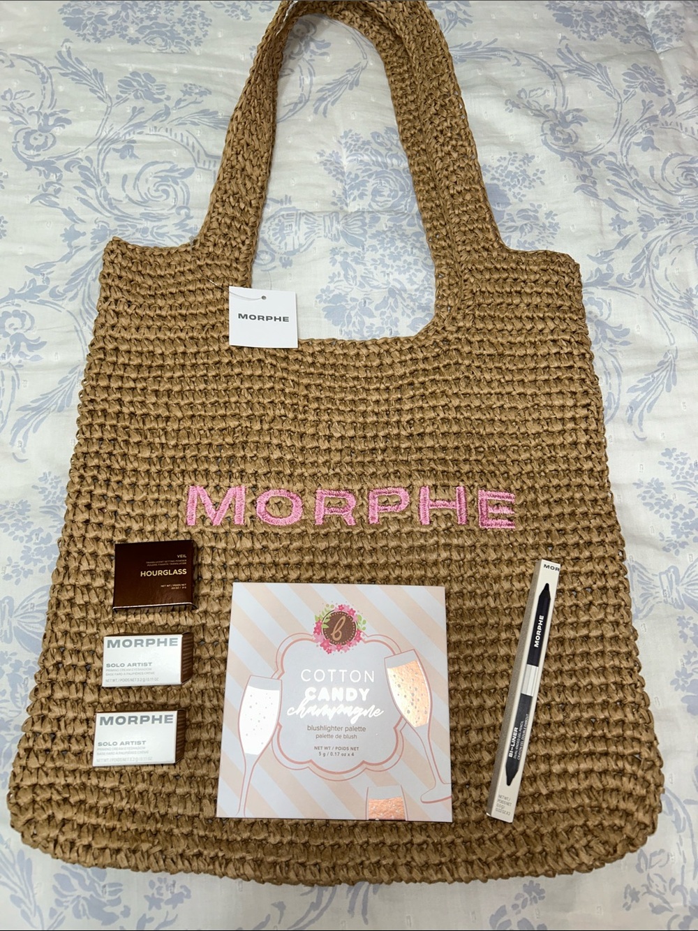 NWT Morphe Tan Crochet Tote Bag with Products
